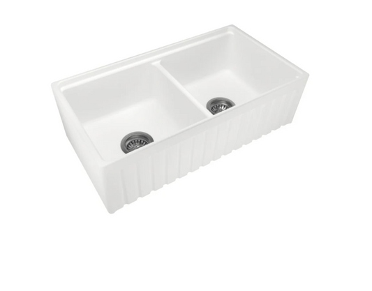 838 DOUBLE BOWL FIRECLAY FARMHOUSE SINK GLOSS WHITE