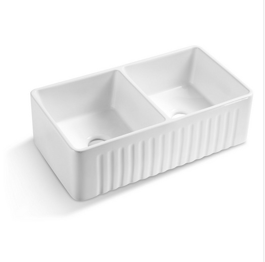 845 DOUBLE BOWL FIRECLAY FARMHOUSE SINK GLOSS WHITE