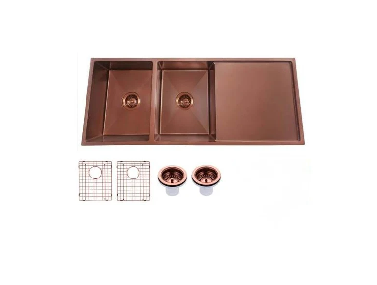 ROSE GOLD STAINLESS 1160 DOUBLE BOWL DRAINER SINK