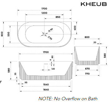 KHEUB WHITE 1700 STRAIGHT FLUTED BACK TO WALL