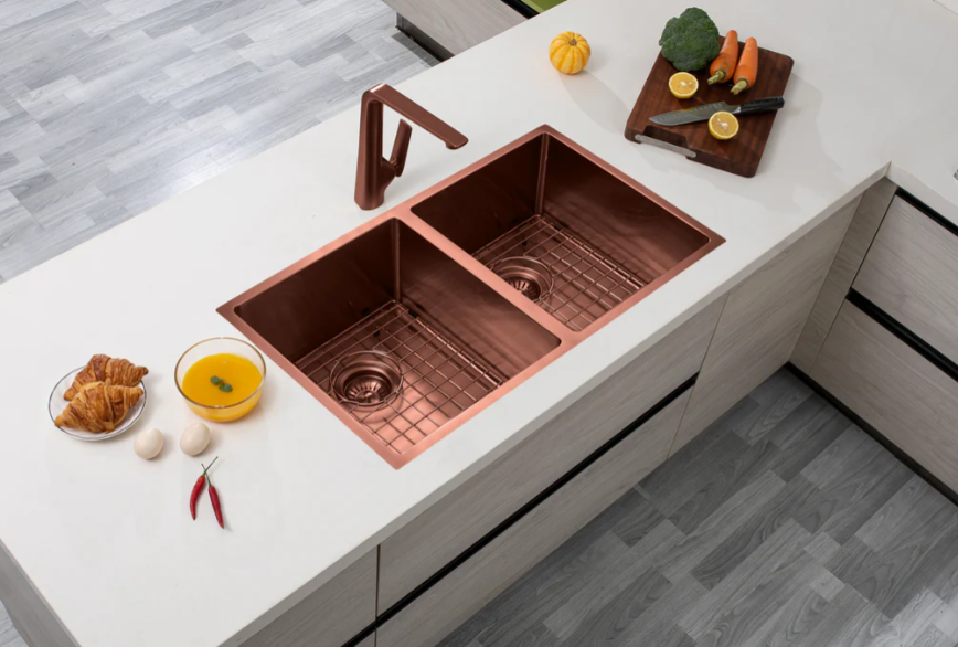 ROSE GOLD STAINLESS 770 DOUBLE BOWL SINK
