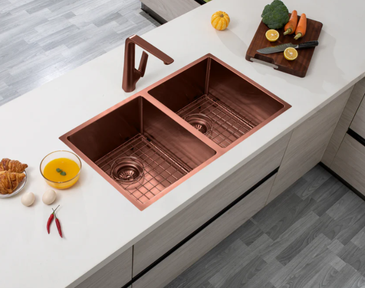 ROSE GOLD STAINLESS 820 DOUBLE BOWL SINK