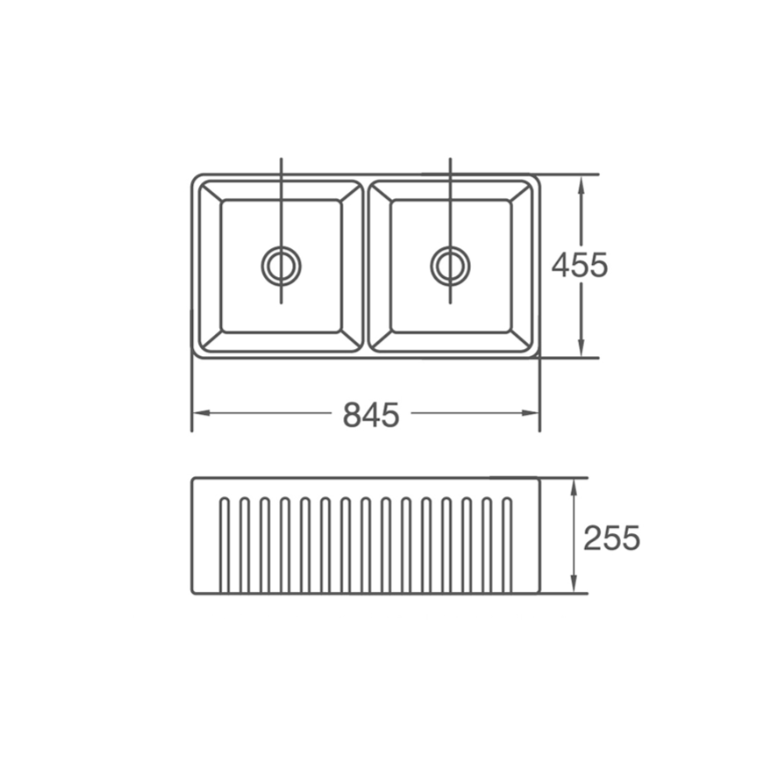 845 DOUBLE BOWL FIRECLAY FARMHOUSE SINK GLOSS WHITE