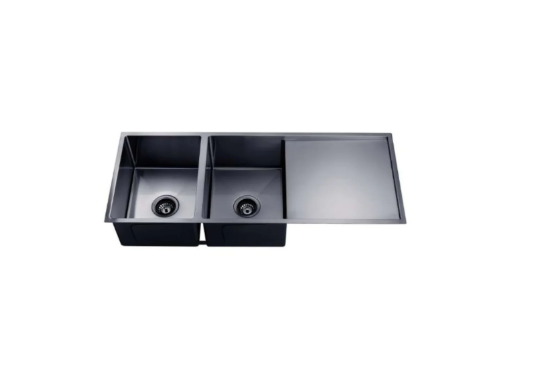 GUNMETAL STAINLESS 1160 DOUBLE BOWL DRAINER SINK