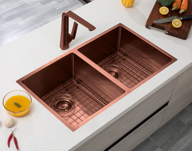 ROSE GOLD STAINLESS 770 DOUBLE BOWL SINK