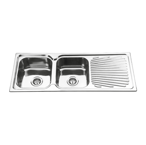STAINLESS 1180 DOUBLE BOWL & DRAINER SINK