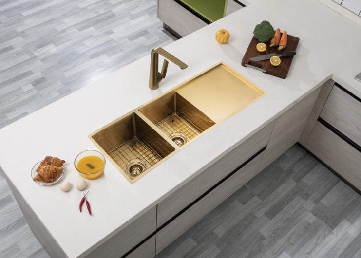 GOLD STAINLESS 1160 DOUBLE BOWL DRAINER SINK