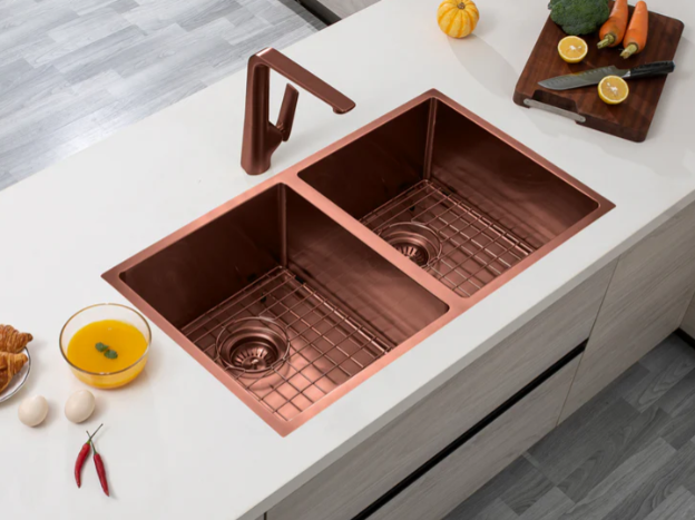 ROSE GOLD STAINLESS 770 DOUBLE BOWL SINK
