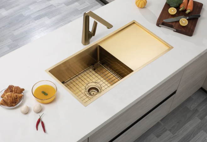 GOLD STAINLESS 960 SINGLE BOWL & DRAINER SINK