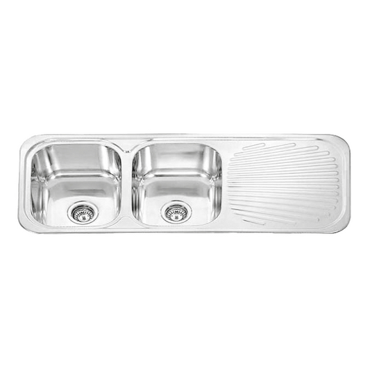 STAINLESS 1180 DOUBLE BOWL & DRAINER SINK