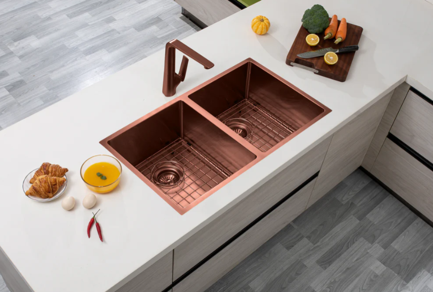 ROSE GOLD STAINLESS 820 DOUBLE BOWL SINK