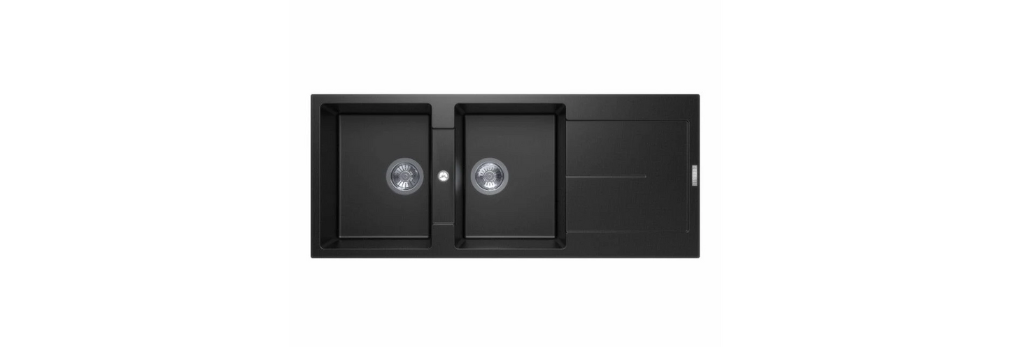 GRANITE 1160 DOUBLE BOWL & DRAINER SINK BLACK