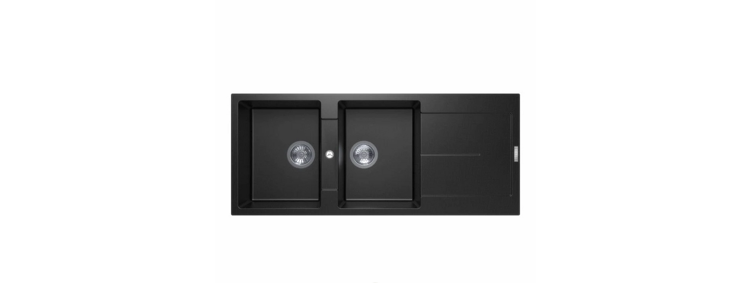 GRANITE 1160 DOUBLE BOWL & DRAINER SINK BLACK