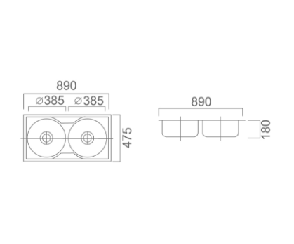 STAINLESS ROUND SINK 424x424x170mm