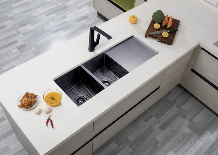 GUNMETAL STAINLESS 1160 DOUBLE BOWL DRAINER SINK