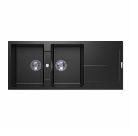 GRANITE 1160 DOUBLE BOWL & DRAINER SINK BLACK