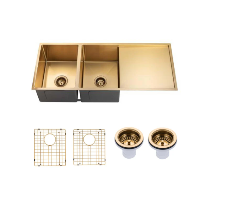 GOLD STAINLESS 1160 DOUBLE BOWL DRAINER SINK