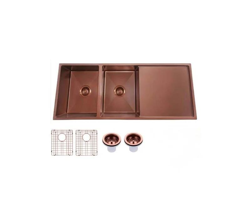 ROSE GOLD STAINLESS 1160 DOUBLE BOWL DRAINER SINK