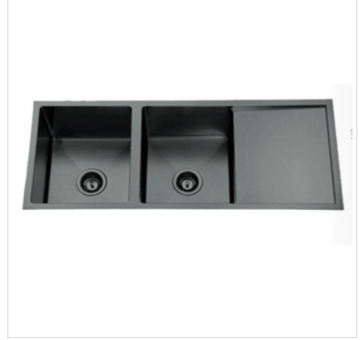 GUNMETAL 1100 STAINLESS DOUBLE BOWL & DRAINER SINK