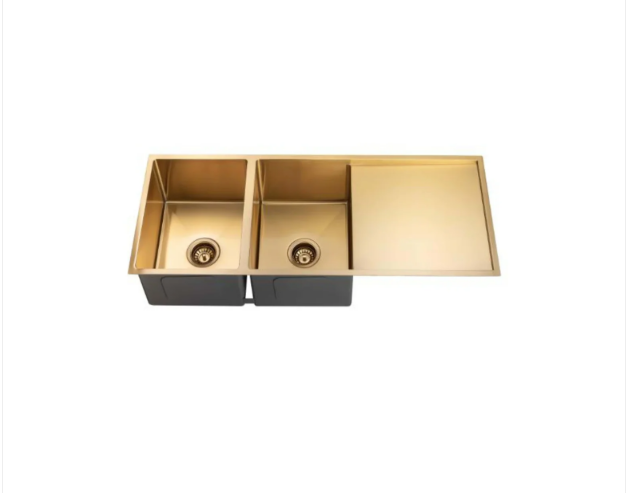 GOLD STAINLESS 1160 DOUBLE BOWL DRAINER SINK